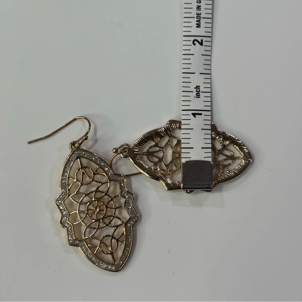 Beautiful Gold Colored & Rhinestone Dangle Earrings - Picture 6 of 6